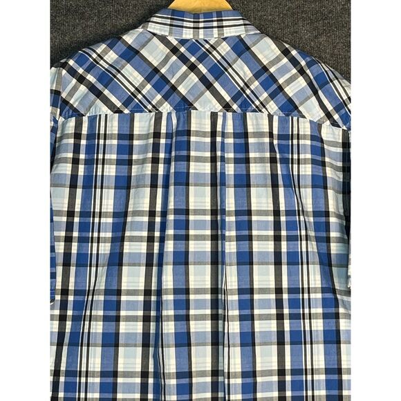 South Pole Hexagon Mens Shirt Button Up Short Sleeve Blue‎ Plaid 100% Cotton XL - Picture 7 of 10